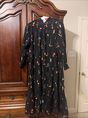 H&M Black Maxi Dress with Red and Yellow Floral Print